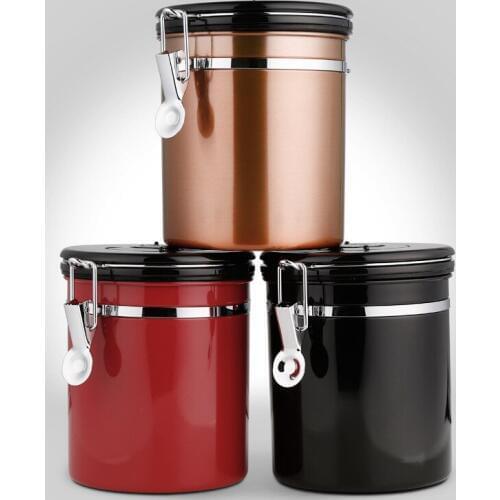 1.8L Coffee Container Airtight Stainless Steel Tea Storage Canister Kitchen Coffee Bean Vacuum Seal Organizer Cans Coffee Fresh