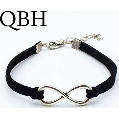 L136 Hot Statement Silver Plated Bracelets Leather Infinity Luck 8 Bracelets Women Charm Bangle Jewelry Gifts feminina pulseras