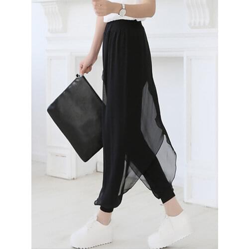 Summer 2021 fashion ladies casual loose chiffon harem pants women pants black pantalon femme plus size hot sale sarouel femme