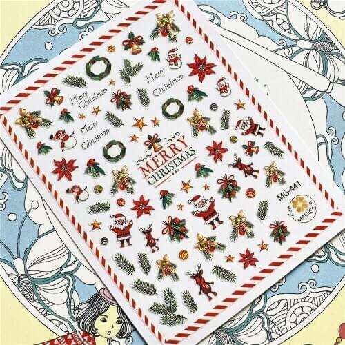 MG-441 MG-438 Santa Claus Snowflake Christmas tree 3D Back glue Nail Art Stickers Decals Sliders Nail ornament decoration