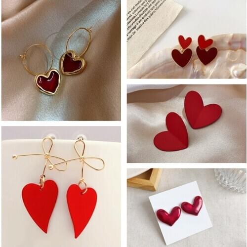 Minar Sweet Lovely Love Heart Drop Earrings for Women Girl Lover Red Color Enamel Dangle Earrings Birthday Valentines Day Gift