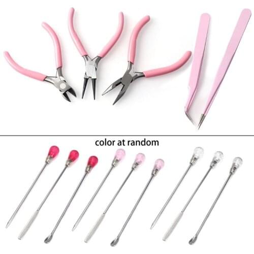 N7MF 8Pcs Silicone Resin Tools Set Stirring Needle Spoon Plier Tweezer Jewelry Making