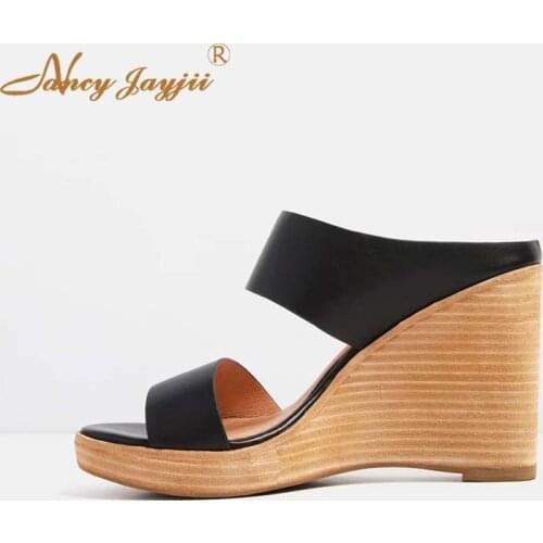 Nancyjayjii Women Slippers Female Adult Ladies Shoes Black Solid Super High Wedges heels Outside Novelty Fashion Elegent 2019