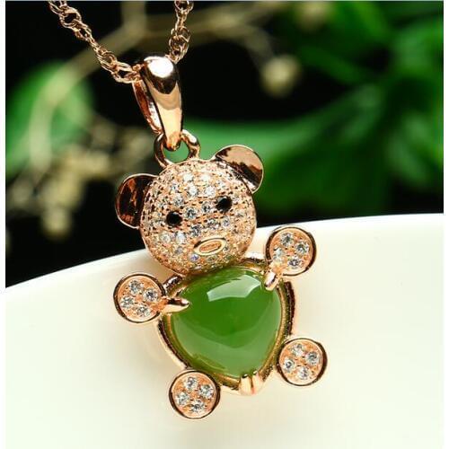 Natural Green Hetian Jades little bear Pendant Carved Pendants Women or Mens Amulet Nephrite Jades Jewelry