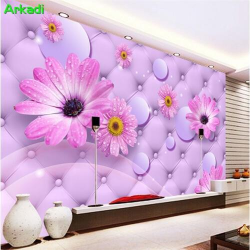 Custom Photo Wallpapers Purple Sun Flower Soft 3D TV Background Wall Simple Modern Atmosphere European Soft Living room mural