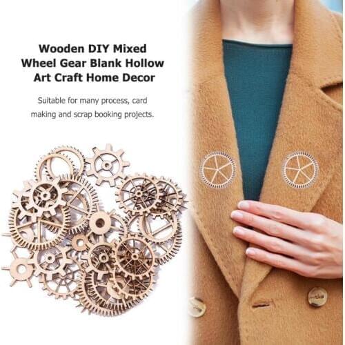 Blank Hollow 36pcs 20-36mm Wooden DIY Mixed Natural Patterns Clipping Process Round Wheel Gear Scrapbooking Crafts Decor