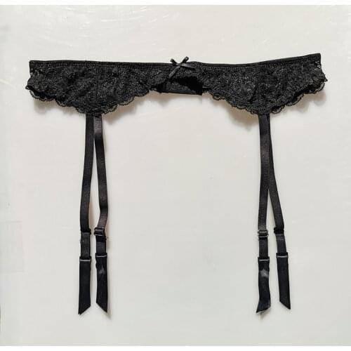 Solid Black Lace Bowknot Metal Buckles Summer Women Garter Belt for Stockings Sexy Lingerie Wedding Suspenders GA1338