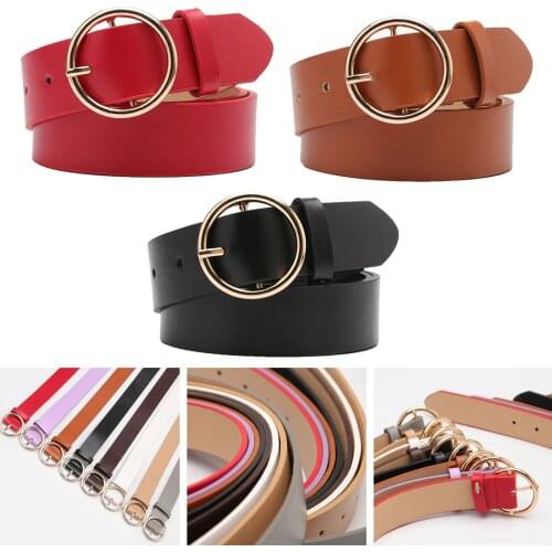 Women Adjustable Leather Belt with O-Ring Buckle Prong Waist Belt Pants Jeans Dress, Ladies Girls Faux PU Jeans Belts