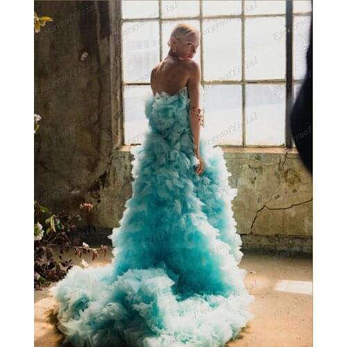 Luxury Multilayers Tulle Prom Gowns with Long Train Custom Made Ruffles Bridal Wedding Dress Custom Made Tulle Formal dresses