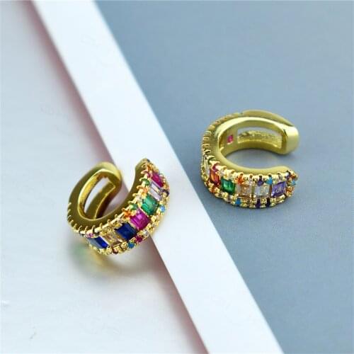 Luxury Rainbow Zircon Clip on Earrings Ear Cuff Without Piercing Devils Eye Starfish Bee Earrings Jewelry