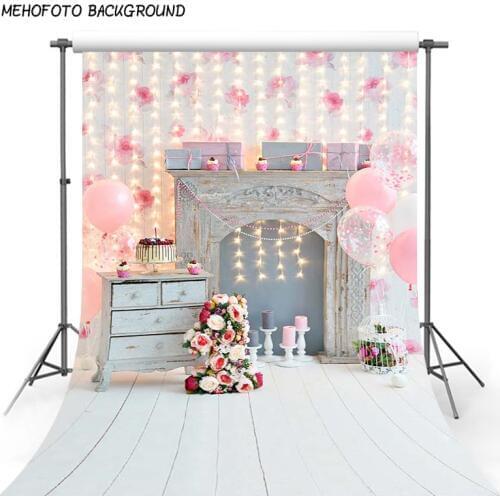 Pink Birthday Decoration Party Photography Backdrop Glitter Dots White Wood Floor Fireplace 1st Picture Backgrounds for Photos
