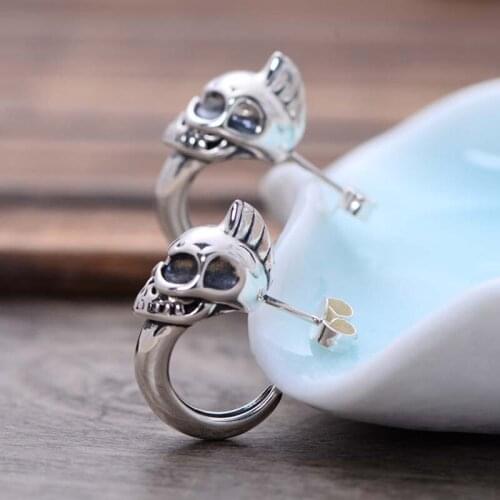 MeiBaPJ Real S925 Sterling Silver Retro Thai Silver Skull Hook Mens Earrings Exquisite Commemorative Party Jewelry