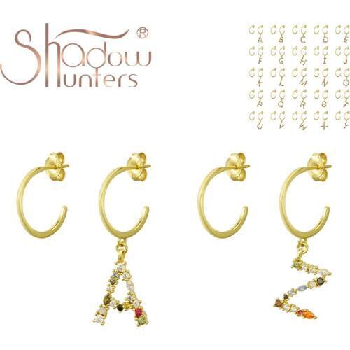 SHADOWHUNTERS Colorful Crystal Jewelry 925 Sterling Silver Letter Drop Earrings For Young Girls Gold-color Earrings Rainbow CZ