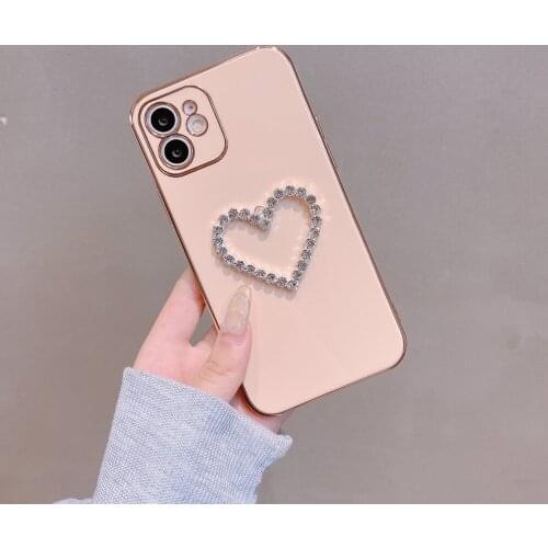 Cute Fashion Love Heart Phone Case For iPhone 12 11 Pro Max Luxury Plating Shockproof Soft TPU