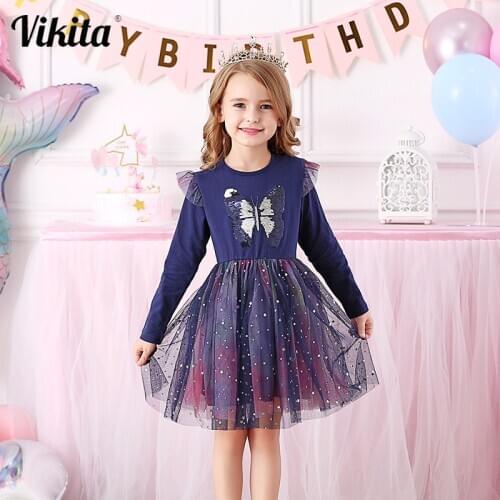 VIKITA 3-8 Years Unicorn Dress for Girls Princess Unicornio Party Dresses Autumn Winter Kids Dresses for Girl Easter Costumes