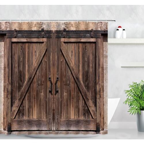 Vintage Old Wooden Door Shower Curtains Retro Wood Board Grain Printing Modern Home Decor Screen Waterproof Bathroom Curtain Set