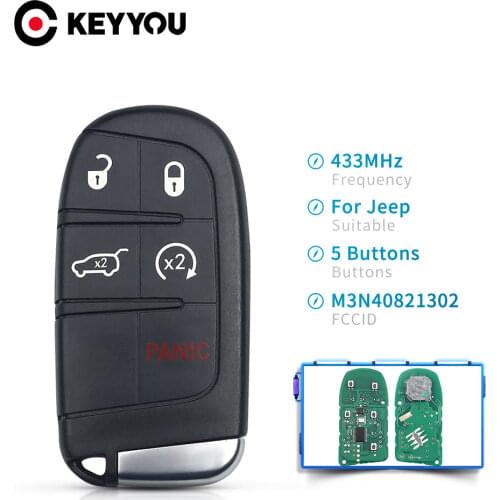 KEYYOU Replacement 3/4/5 Buttons For Jeep Grand Cherokee 2013 2014 2015 2016 2017 2018 Smart Remote Key M3N40821302 Fob 433MHz
