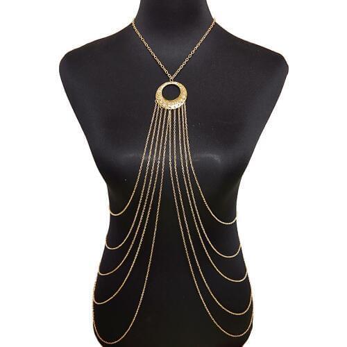 Lureme Gold Tone Body Chain Harness with Fine Chain Multirow Necklace Chain Necklaces for Women Beach Jewelry (01004092)
