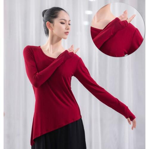 Women Yoga T-Shirts Dance Practice Clothes Long Sleeve Modern Classical Latin Plus Size 4XL