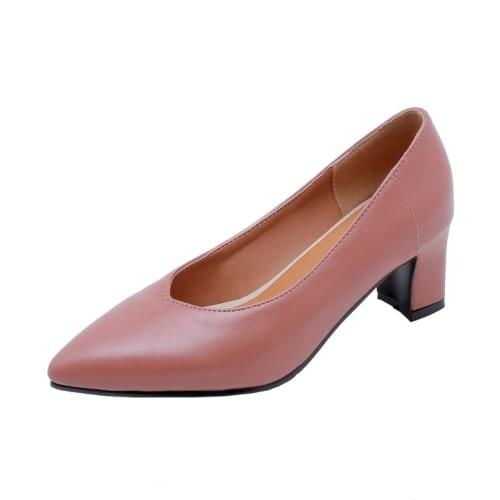 Oversized 13 14 15 16 17 ladies high heels women shoes woman pumps Pure-colour thick-heeled pointed single shoes