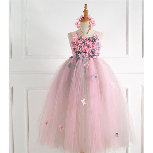 Girls Flower Fairy Costume Cosplay Petal Princess Fancy Dress For Children Halloween Costume For Kids Carnival Party Dress Up