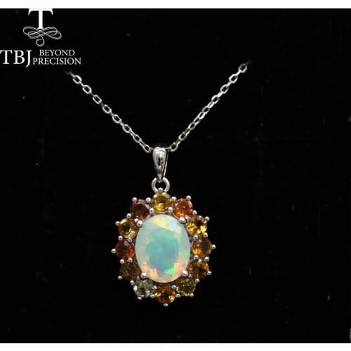 TBJ natural opal cut gemstone pendant oval cut 8*10mm real brazil tourmaline fine jewelry 925 sterling silver for women gift