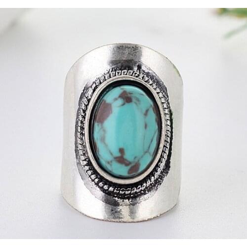 Hot Sale Bohemia Green Stone Knuckle Rings For Women Retro Antique Silver Color Turquoises Finger Ring Bague Femme Jewelry