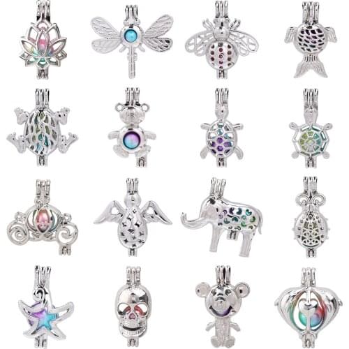 1pc Mixed Lotus Flower Carriage Dragon Butterfly Pearl Cage Bead Cage Pendant Essential Oil Diffuser Lockets Jewelry Making