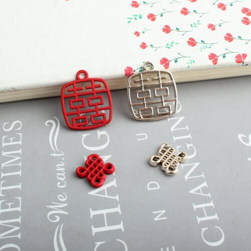 10pcs DIY enamel Double happiness Chinese knot charms for Earrings Necklace Pendant handmade jewelry making jewellery material