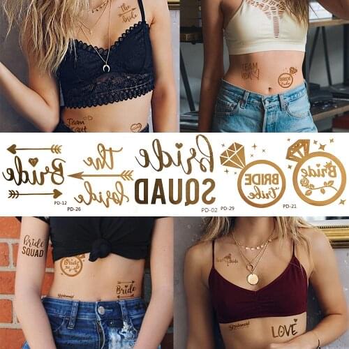 10pcs Flash Diamond Arrow Temporary Tattoos Fake Bride Bridesmaid Wedding Party Tattoo Sexy Tiny Metal Team Tatoos Accessories