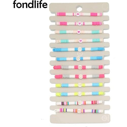 Multicolor Polymer Clay Heishi Beads Love Heart Stretch Bracelet Women Kid Rainbow Summer Record Discs 12pcs Wholesale Jewelry