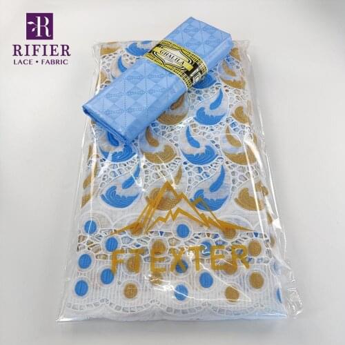 2.5 +2.5 Yards 100% Cotton Bazin Riche Broder With Guipure Dry Lace For Ankara Nigerian Women Dresses Swiss Voile In Switzerland