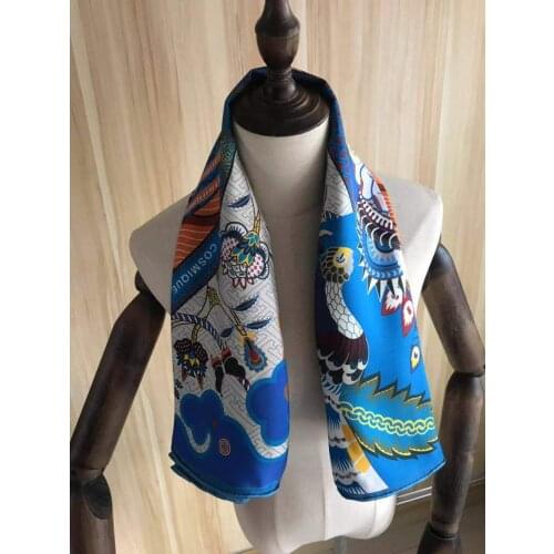2021 new arrival fashion elegant brand blue 100% silk scarf 90*90 cm square shawl twill wrap for women lady girl