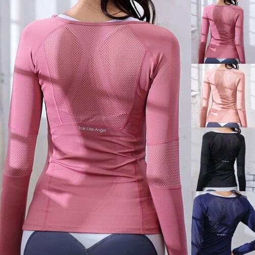 2021 Sports Tops Gym Yoga Women Sexy Fitness T Shirt Quick Dry Long Sleeve Yoga Top Mesh Slim Womens Gym Tops Sport Wear