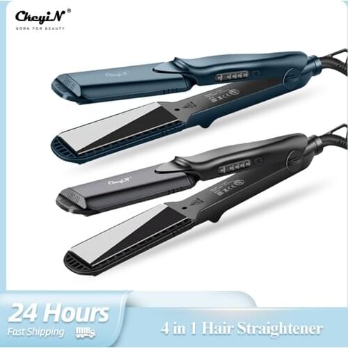 CkeyiN 4 in 1 Profeesional Hair Straightener Flat Iron Plates Curling Iron Straightening Brush Crimper Styling Tool Hair Curler