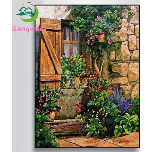 5D square Diy Diamond Painting Retro Village Landscape Scenery Diamond Embroidery Round Drill Rhinestones European Home Decor
