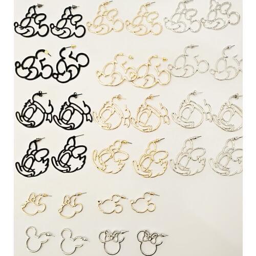 6 styles ! metal mickey/minnie/donald/daisy stud earirngs for women cartoon cute korean earrings 2018