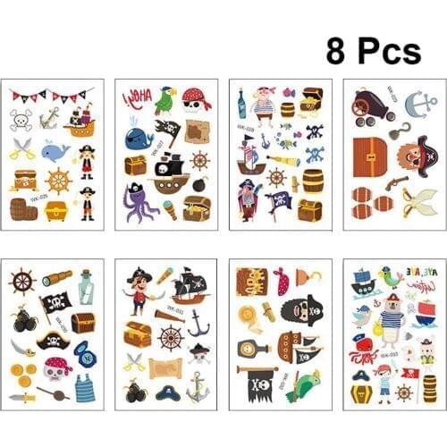 8PCS Durable Nontoxic Exquisite Portable 3D Cartoon Tattoo Sticker Pirate Sticker for Children Baby Kids