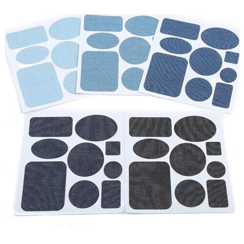 9pc Self-adhesive Denim Patches for Clothes DIY Stripes Iron on Appliques Jeans Pants Elbow Knee Clothing Stickers Badge Diy Cut