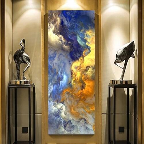 Abstract Canvas Painting Large Size Wall Art Prints Cloud Nordic Poster Golded Blue Texture Abstract Canvas Wall Picture