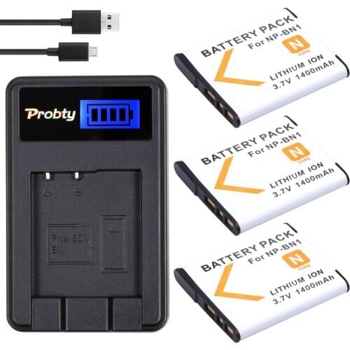 3Pcs Probty NP-BN1 NP BN1 Battery + LCD USB Charger For Sony DSC-QX10 DSC-QX30 DSC-QX100 DSC-TF1 DSC-TX10 DSC-TX20 DSC-TX30