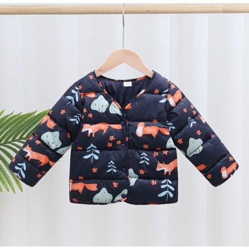 White Childrens Down Cotton Liner Baby Girls Boys Clothes Infant Female Thin Thick Winter Cartoon Printing Down Jacket