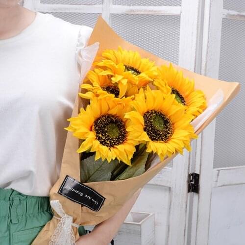Big Head Beautiful Yellow Sunflower Bouquet High Quality Silk Artificial Flower DIY Home Wedding Decoration Garden Party Decor