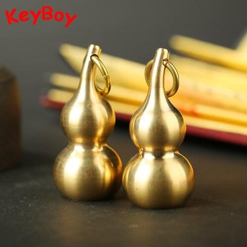 Lucky Blessing Brass Gourd Car Key Chain Pendants Trinket Handmade Copper Chinese Feng Shui Keychain Bag Hanging Jewelry Gifts