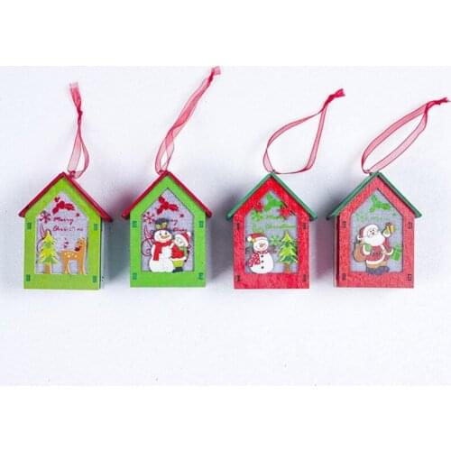 Wooden Green Red House With Lights Christmas Cute New Year Decoration Christmas Home Decor For Xmas Cute Kids Gifts