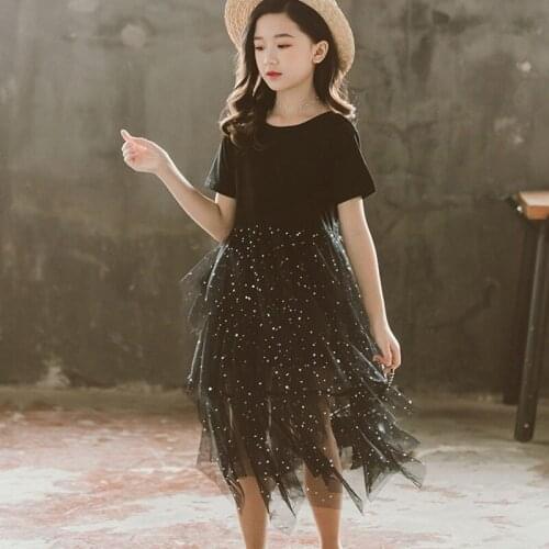 Kids Summer Dress Baby Big Girls Sequined Layered Mesh Patchwork Dresses Clothes Kids Cotton Princess Dresses Girls Clothes