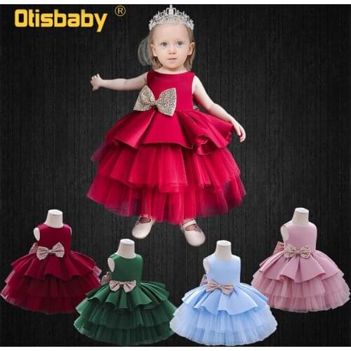 Flower Girl Backless One Year Old Baby Birthday Party Christening Ceremony Tiered Tulle Dress Girls Wedding Infant Ball Gown Ins