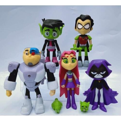 7pcs/Lot PVC Model Toy Teening Titans Go Action Figures Toys Robin Raven Beast Boy Cyborg PVC Model Toys for Kids Birthday Gifts