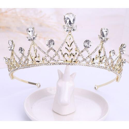 GETNOIVAS Gold Alloy Leaf Tiaras de Noiva Hair Jewelry Rhinestone Birthday Crown Women Headpiece Pageant Wedding Accessories SL