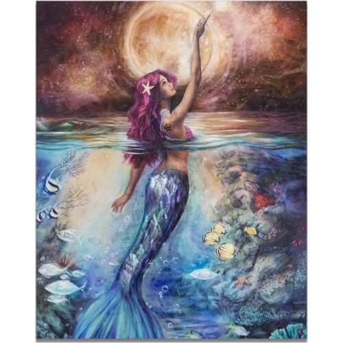 JMINE Div 5D goddess underwater mermaid moon Full Diamond Painting cross stitch kits art Cartoon 3D paint by diamonds